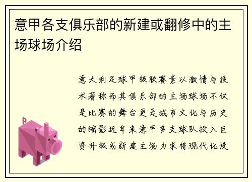 意甲各支俱乐部的新建或翻修中的主场球场介绍